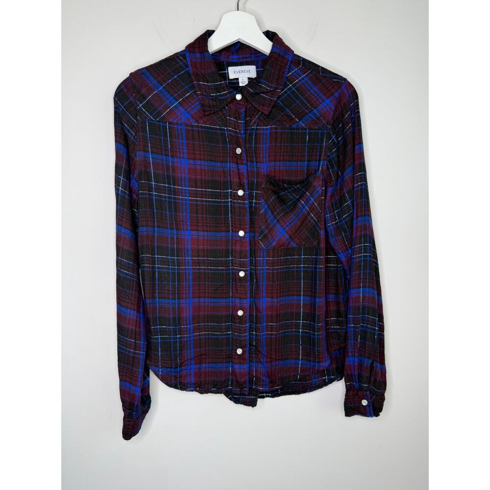 Evereve Plaid Long Sleeve Button-Down Flannel Shirt Multi Women's Size Small - Picture 2 of 10